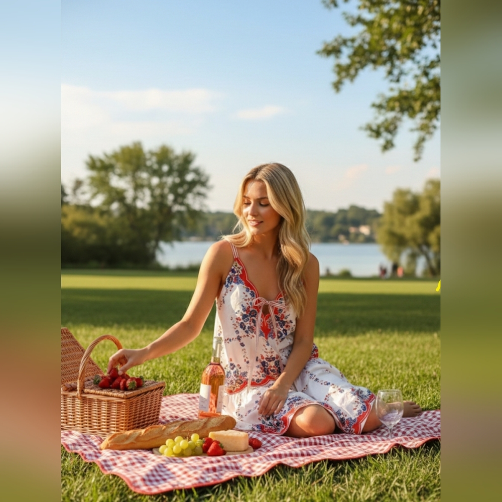 Celandine By Anthropologie NWT Plunge-Neck Drop-Waist Cotton Midi Dress Size XL - Picture 5 of 16